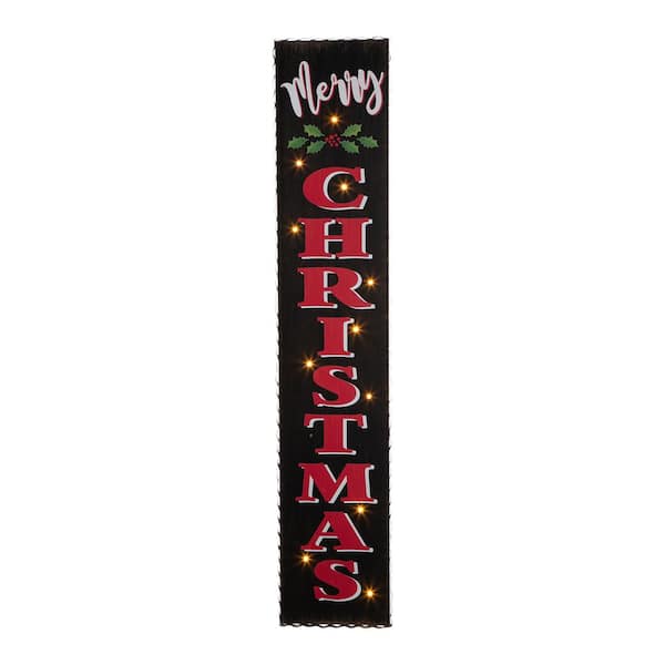 Glitzhome 42 in. H Wooden Black Christmas Porch Sign Lighted 2010100020