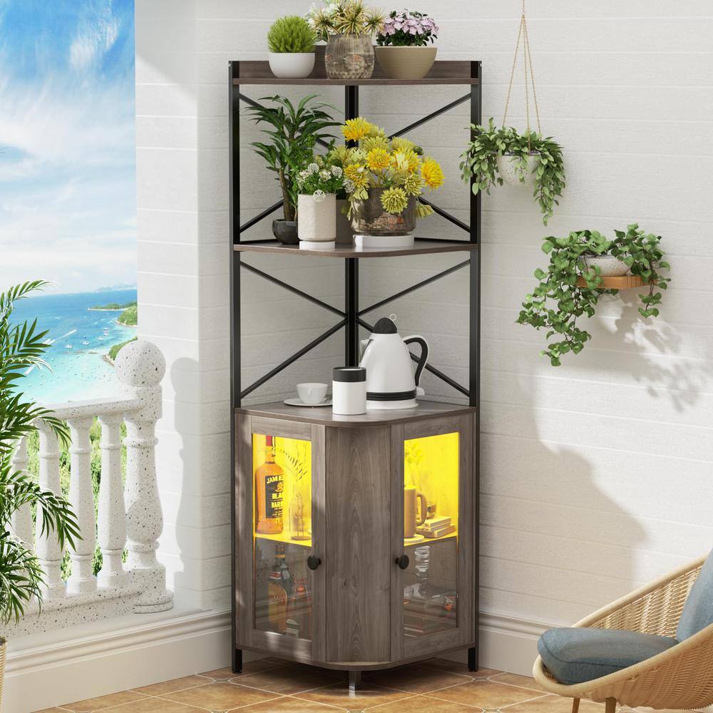 5-Tier Wood Pantry Organizer with Adjustable Shelf and RGB LED Light in White