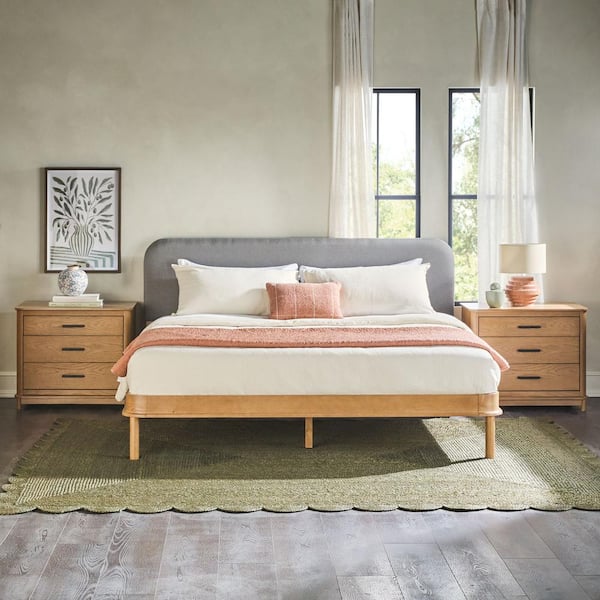 Contemporary 3-Piece English Oak Solid Wood King Bedroom Set