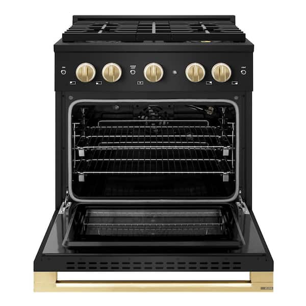 Autograph 30 in. 4.2 cu. ft. Marino Gas Range with 4 Burner DuoPro Cooktop and Gas Oven in Black Stainless and Gold