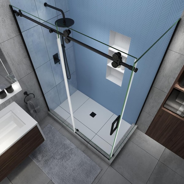 Aston Langham XL 44-48 in. x 36 in. x 80 in. Sliding Frameless Shower  Enclosure StarCast Clear Glass in Matte Black Right SEN979EZ.UC-MB-483680-R  - The Home Depot