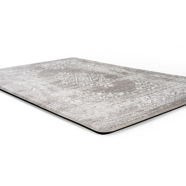 Gray Distressed Traditional Vintage Design 18 in. x 30 in. Anti Fatigue Standing Mat