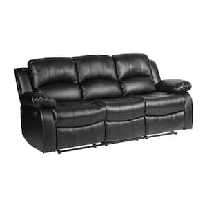 Bianca 83 in. W Straight Arm Faux Leather Rectangle Double Manual Reclining Sofa in Black