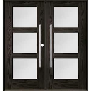 Faux Pivot 72 in. x 80 in. Left-Active/Inswing 3-Lite Satin Glass Baby Grand Stain Double Fiberglass Prehung Front Door