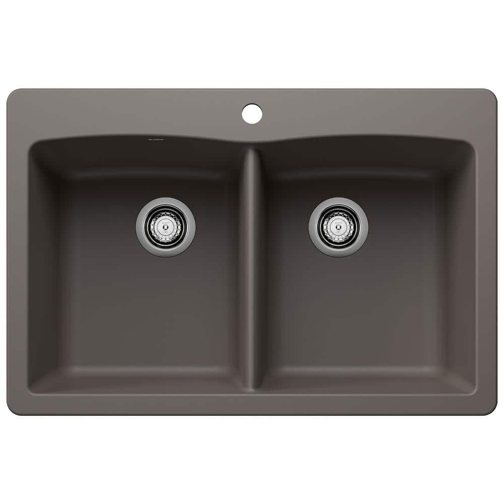 Diamond Silgranit 33 in. Drop-In/Undermount 50/50 Double Bowl Volcano Gray 