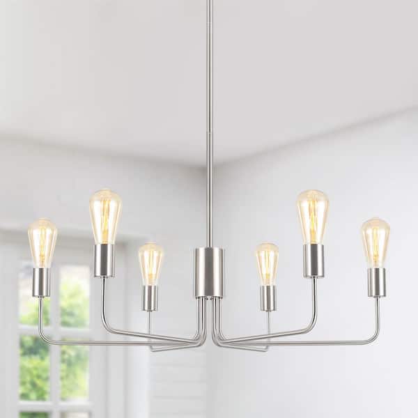 LWYTJO Gwendloyn 6-Light Nickel Dimmable Sputnik Modern Linear Chandelier Rustic Industrial Hanging Fixture for Kitchen Island
