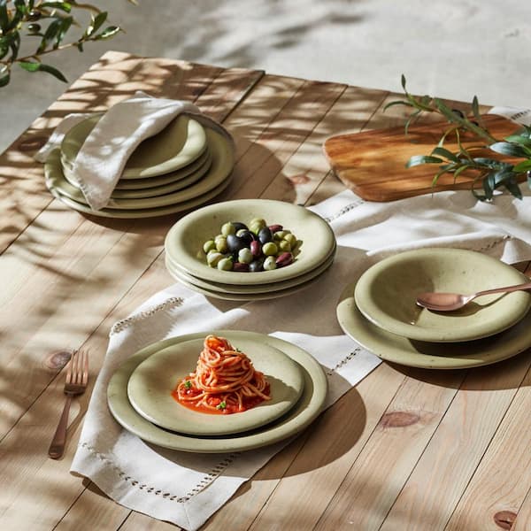 Aro 12-Piece Green Matte Stoneware Dinnerware Set (Service for