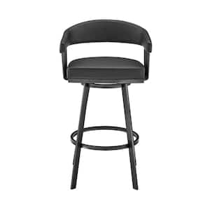 30 in. Mod Black Faux Leather Black Finish Swivel Bar Stool