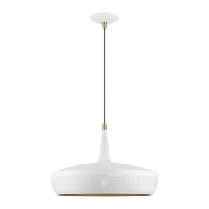 Banbury 1-Light White Pendant with Antique Brass Accents