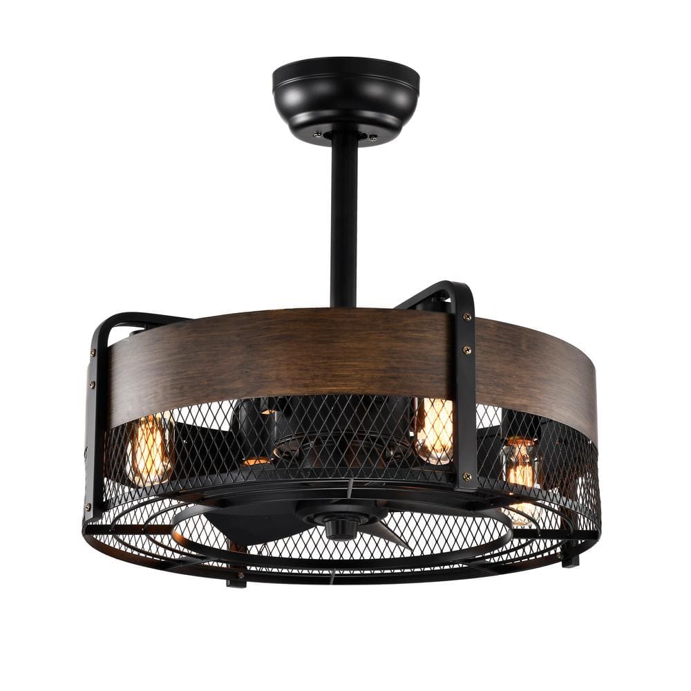 20.6 in. Indoor Matte Black Caged Ceiling Fan with Lights and Remote Contro