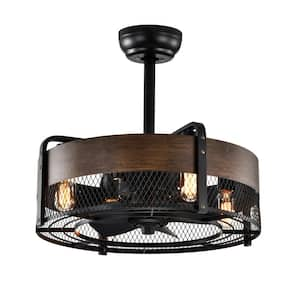 20.6 in. Indoor Matte Black Caged Ceiling Fan with Lights and Remote Control Farmhouse Ceiling Fan 3-Speed Reversible