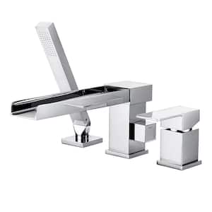 Waterfall Single-Handle Deck-Mount Roman Tub Faucet with Hand Shower in Polished Chrome