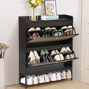 Black Wooden Shoe Storage Cabinet with Flip-Up Drawer (9.25 in. D x 31.5 in. W x 39.37 in. H)