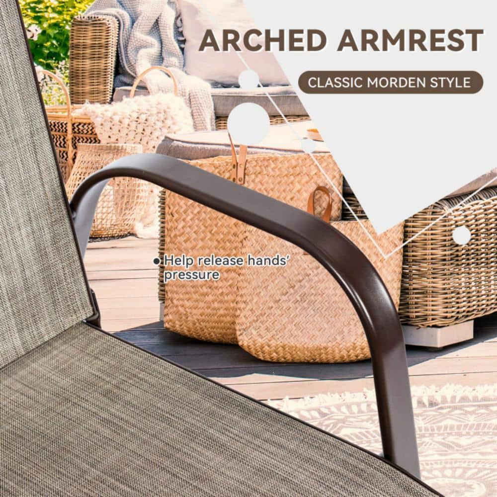Gray Steel Frame Outdoor Dining Chairs with Armrests, Set of 2
