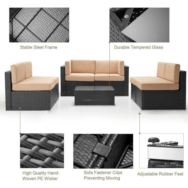 Black 7-Piece Wicker Outdoor Sectional Set, All Weather