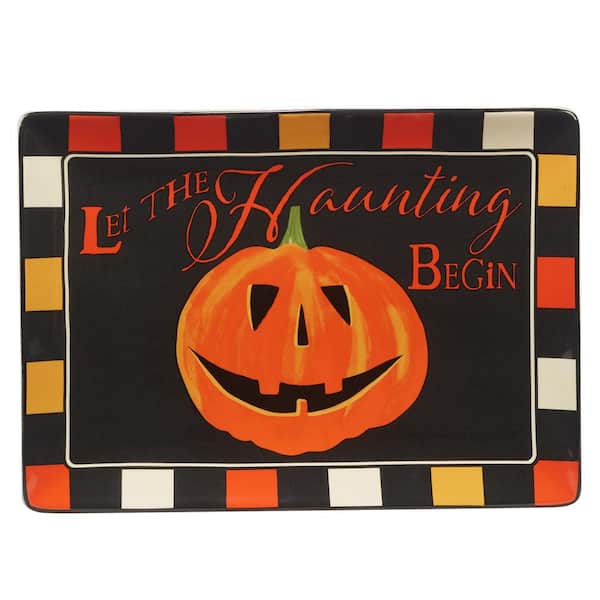 Certified International Spooky Halloween 10 in. Assorted Colors Earthenware Rectangle Platter (Set of 1)