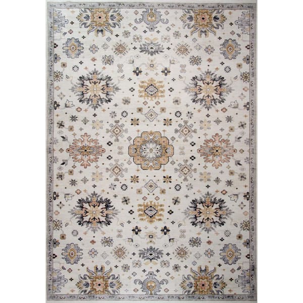 7 ft. x 10 ft. Gray and Gold Floral Area Rug