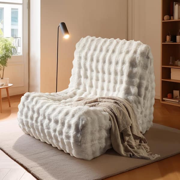Allwex BOBO Medium 40 in. White Fluffy Faux Fur Modern Lazy Sofa Couch Floor Lounge Bean Bag Chair for Living Room Bedroom
