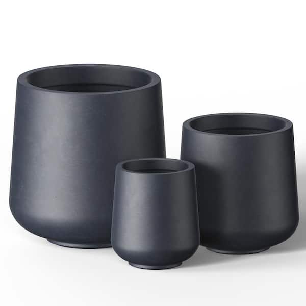 15.5in., 12in., 8.5in. Dia Granite Gray Large Tall Round Concrete Plant Pot / Planter for Indoor & Outdoor Set of 3