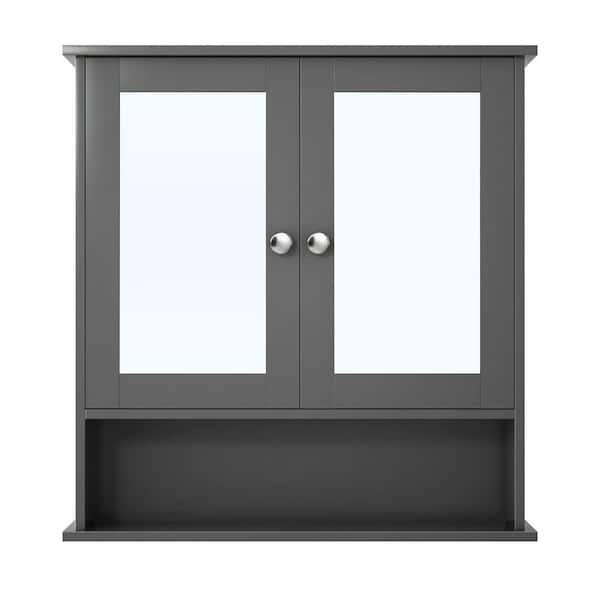 WELLFOR 22 in. W x 23 in. H Gray Surface Mount Medicine Cabinet with Mirror