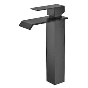 Waterfall Single Handle Single Hole Bathroom Faucet with Spot Resistant in Matte Black