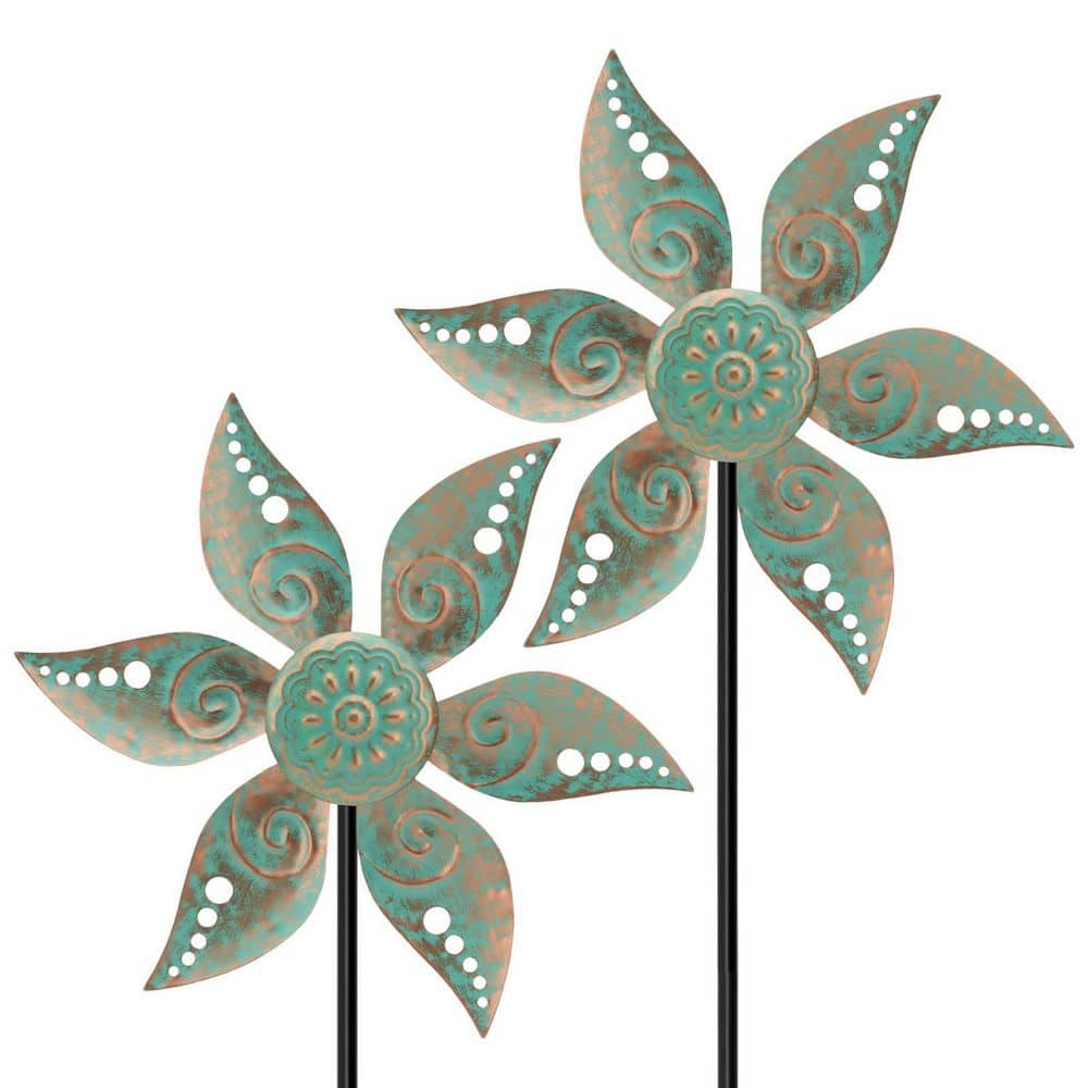 24 in. H Vintage Green Metal Solar Powered Wind Spinner Sculptures Outdoor Wind Decor 2 Pack for Garden Lawn price history on PriceWatchPro