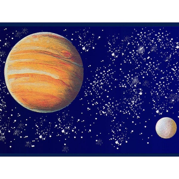 Dundee Deco Falkirk Dandy II Blue Orange Yellow Planets Space Peel and Stick Wallpaper Border