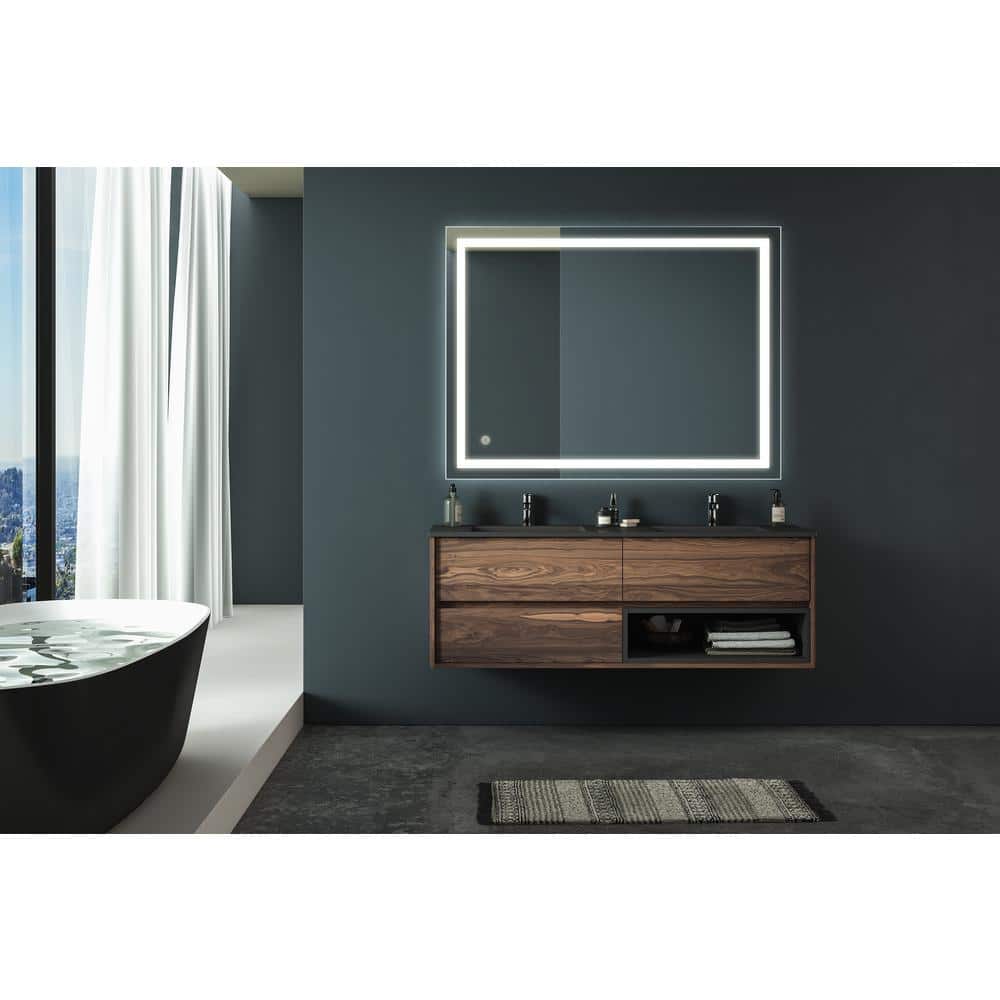Dimmable 32 in. W x 24 in. H Large Rectangular Frameless Anti-Fog Wall Moun