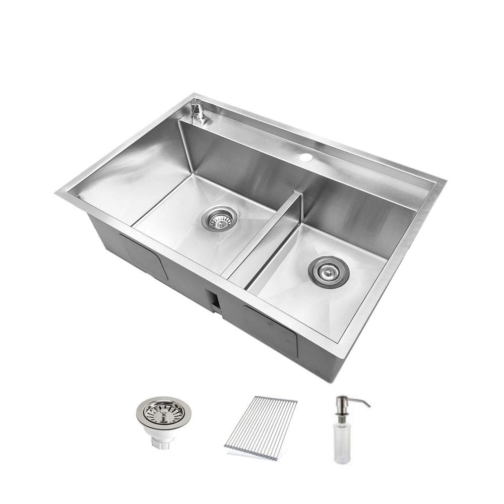 33'' Satin Stainless Steel Double Bowl Drop-in Kitchen Sink