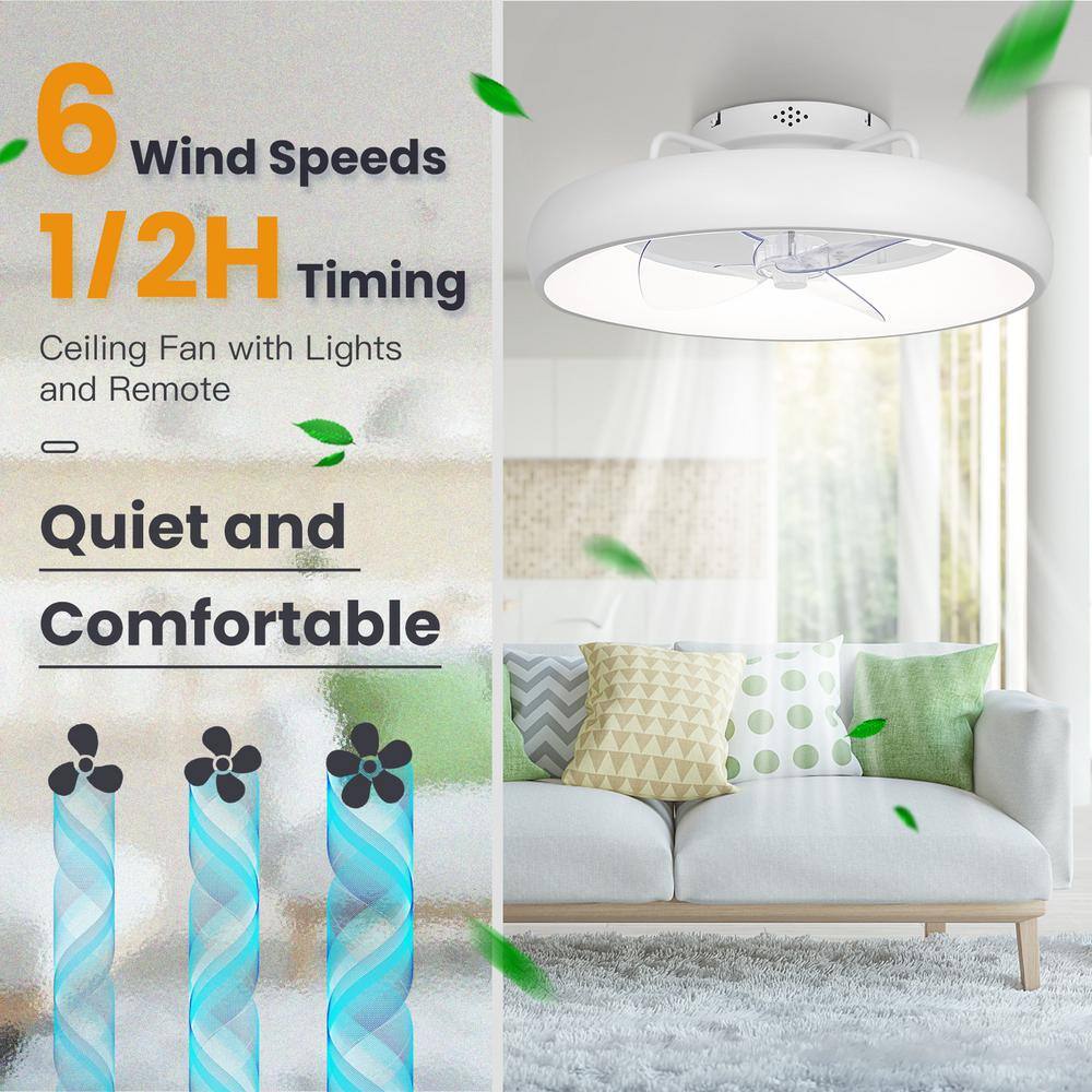 20" White LED Bladeless Low Profile Ceiling Fan with Remote