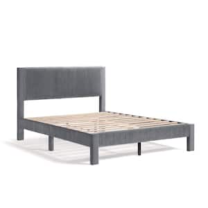 Roco Gray Wood Upholstered Velvet Frame Queen Platform Bed With Sal Kit