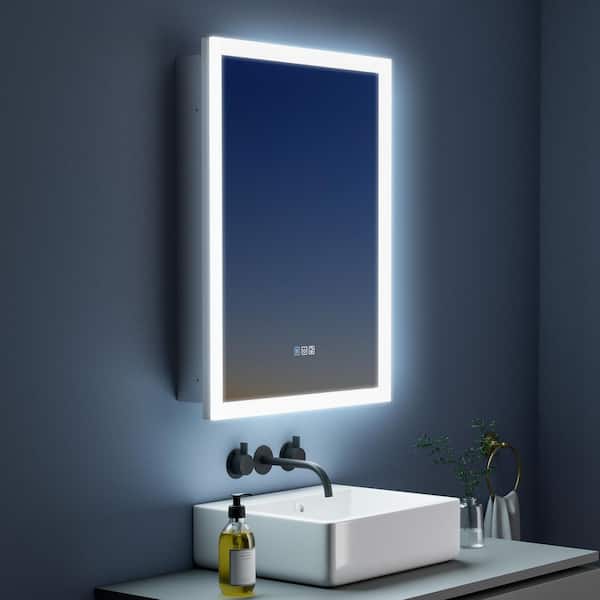 24.1 in. W x 32 in. H Rectangular Black LED Light Anti-fog Aluminum Medicine Cabinet with Mirror (Right Open)