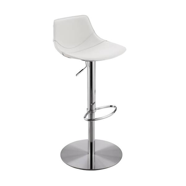 Eurostyle Rudy White Adjustable Swivel Bar/Counter Stool with Brushed Stainless Steel Base