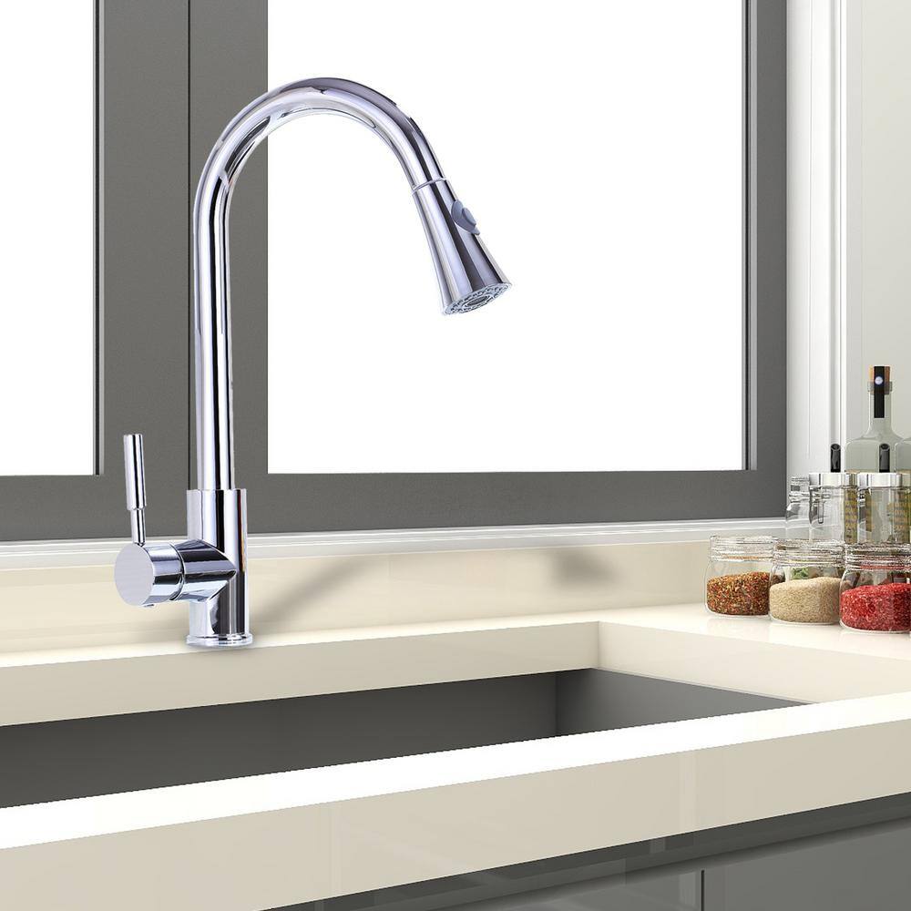 Chrome Single Handle Pull-Down Spray Kitchen Faucet