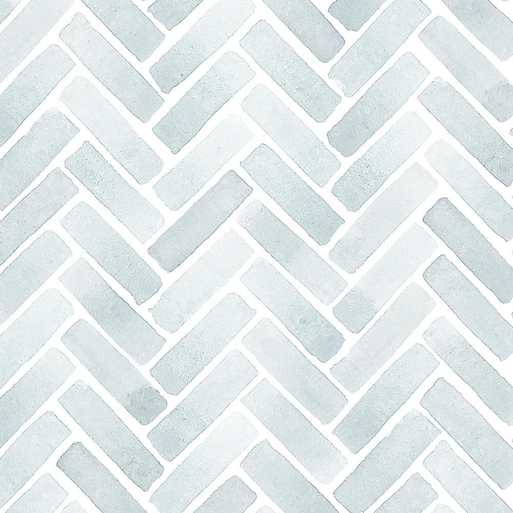Watercolor Herringbone Misty Blue Peel and Stick Vinyl Wallpaper