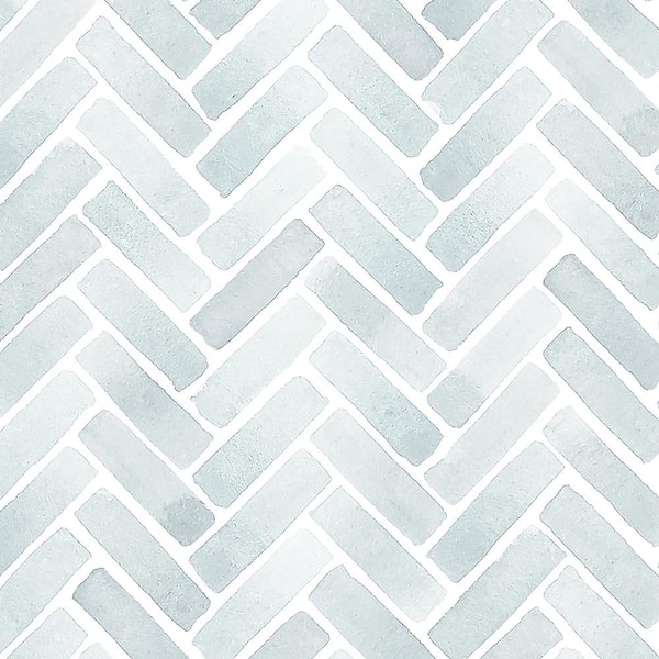 Watercolor Herringbone Misty Blue Peel and Stick Vinyl Wallpaper