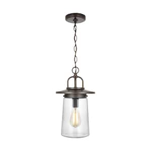Tybee 1-Light Antique Bronze Outdoor Pendant Light with Clear Glass Shade