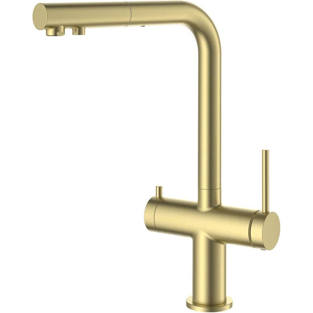 14 in. H Circular 2-in-1 Water Filter Pull Out Sprayer Kitchen Faucet with Swivel Spout in Brushed Gold price history on PriceWatchPro