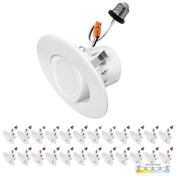 NuWatt 4 in. LED White Adjustable Retrofit Recessed Housing 5 CCT 2700K-5000K IC Rated Remodel Dimmable E26 Connector (24-Pack)