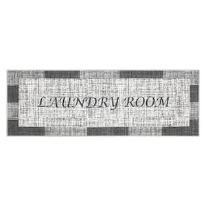 Laundry Room Gray-White 1 ft 8 in. x 4 ft 11 in. Cotton Runner Rug