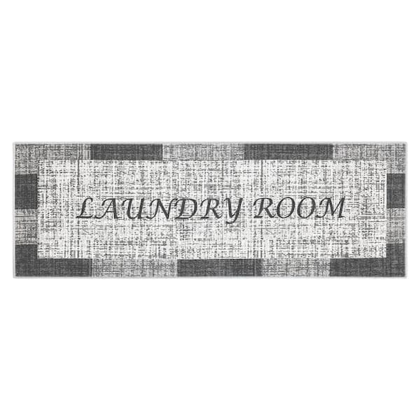 SUSSEXHOME Laundry Room Gray-White 1 ft 8 in. x 4 ft 11 in. Cotton Runner Rug