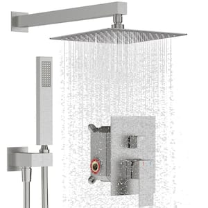 2-Spray Patterns with 12 in Wall Mount High Pressure Shower Faucet with Hand Shower in Brushed Nickel(Valve Included)