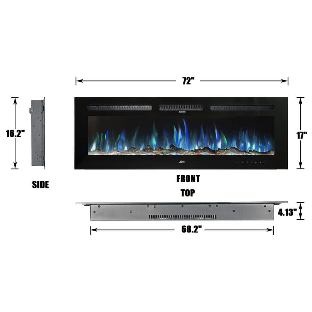 Corretto 72" Black Wall Mounted Electric Fireplace with Mantel