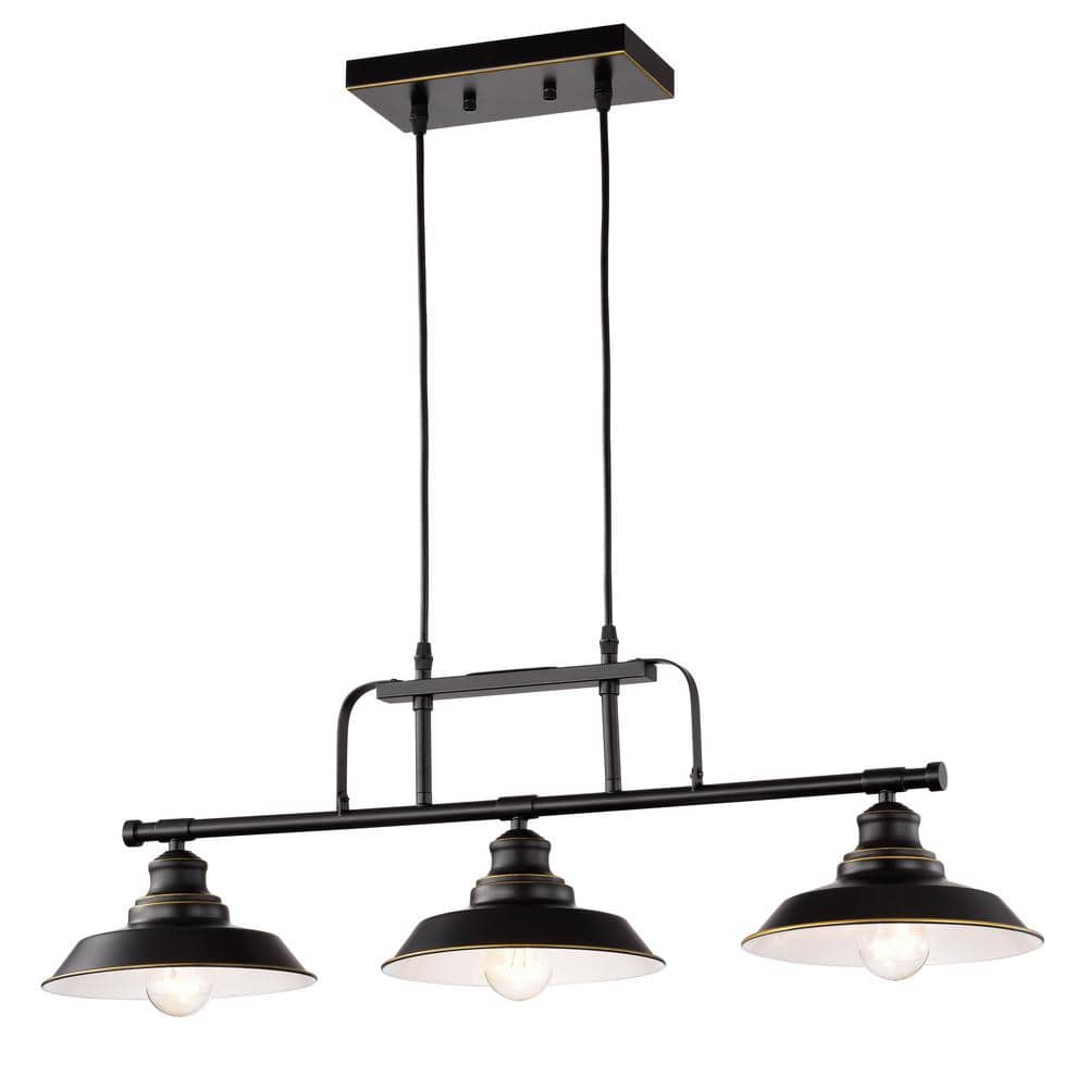 3-Light Indoor Matte Black Kitchen Island Pendant Light with Metal Shade Ad