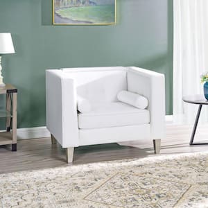 Accent Chair for Living Room, Tufted Cushion, Solid Wooden Legs Reading Chairs for Bedroom Comfy - White