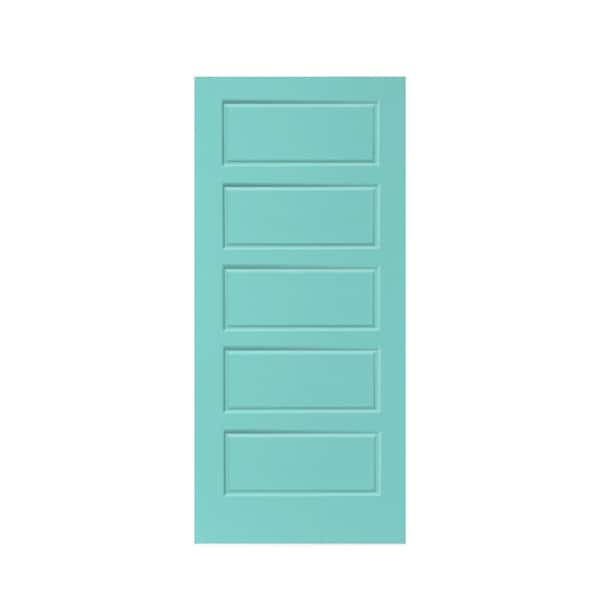 CALHOME 36 in. x 80 in. 5-Panel Hollow Core Mint Green Stained Composite MDF Interior Door Slab for Pocket Door