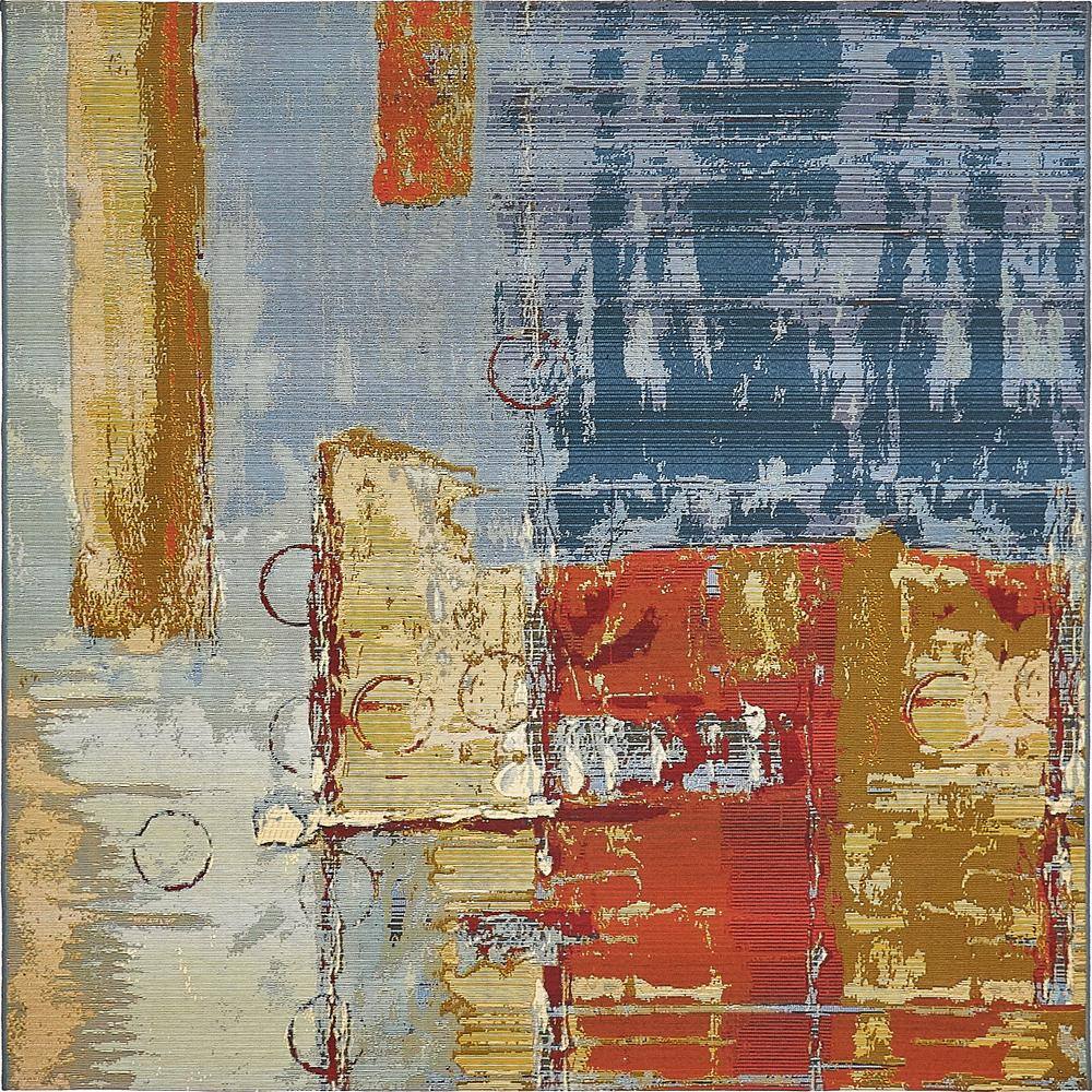 Colorful Easy-Care Synthetic 6' Square Outdoor Rug