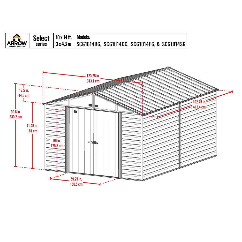 Arrow Select Charcoal Steel 10x14 Storage Shed with Swing Doors