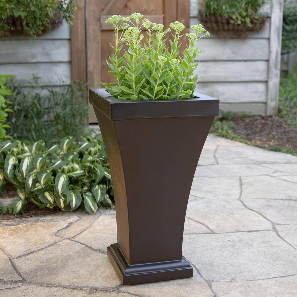 Espresso Tall Resin Planter with Water Reservoir