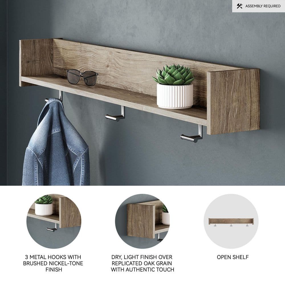 Oliah Brown Wall-Mounted Coat Rack with Shelf - thumbnail 4
